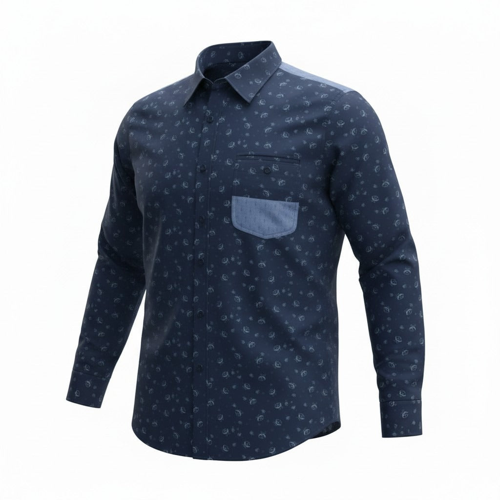 Jonathan D Long-Sleeve Range Blue Printed Shirt