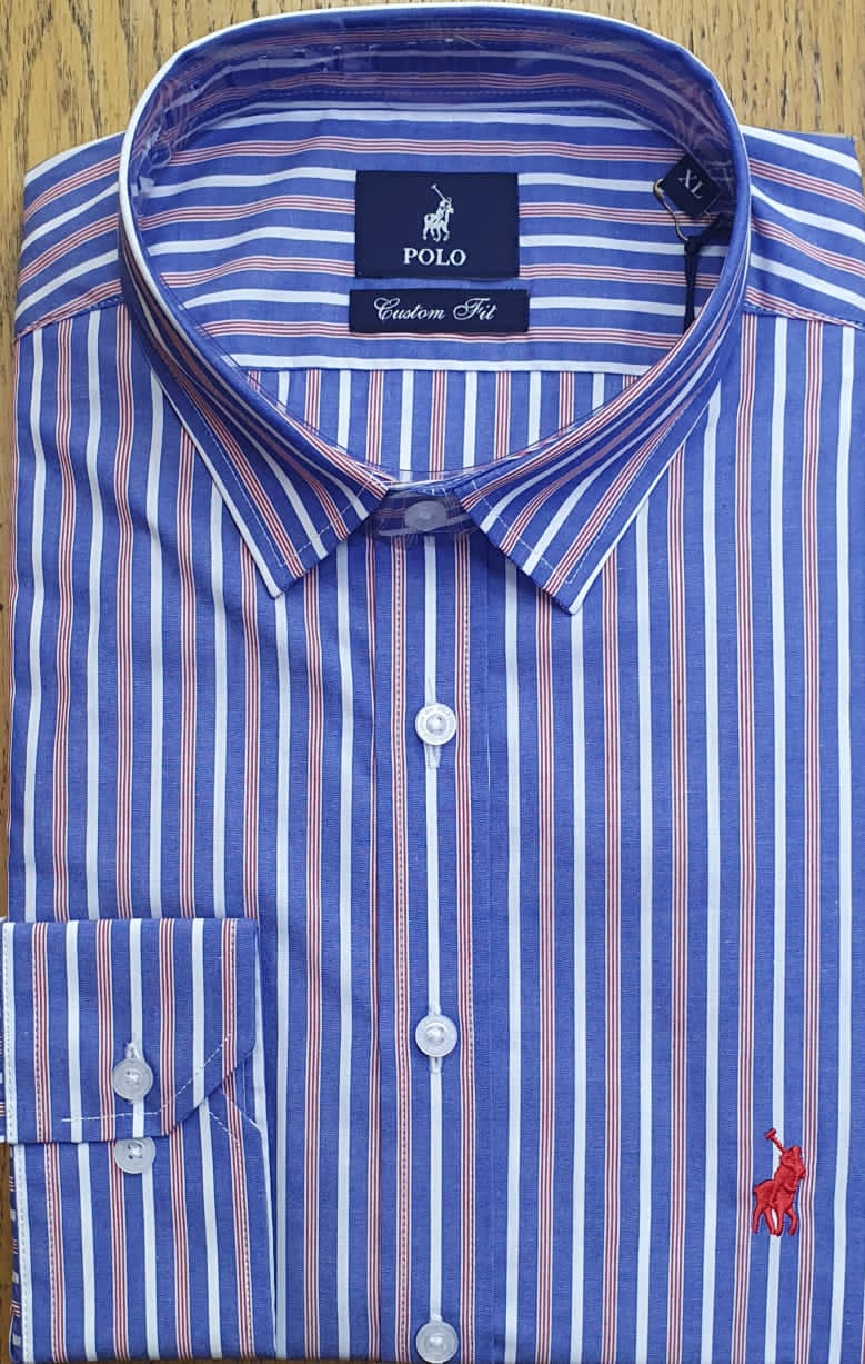 Polo Shirt Mens Long-Sleeve Signature Adonai Stripe Blue