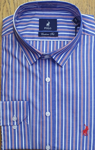 Polo Shirt Mens Long-Sleeve Signature Adonai Stripe Blue