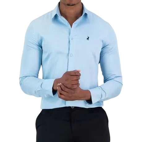 Polo Shirt Mens Long-Sleeve Essential Sateen Blue