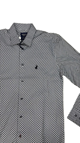Polo Shirt Mens Long-Sleeve Classic Dot Print Black