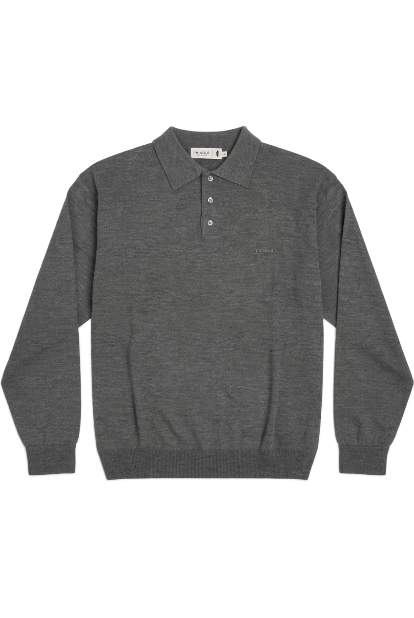 Pringle Long-Sleeve 3 Button Golfer Grey