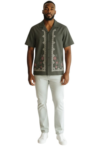 Jonathan D Giu Embroidered Shirt Olive