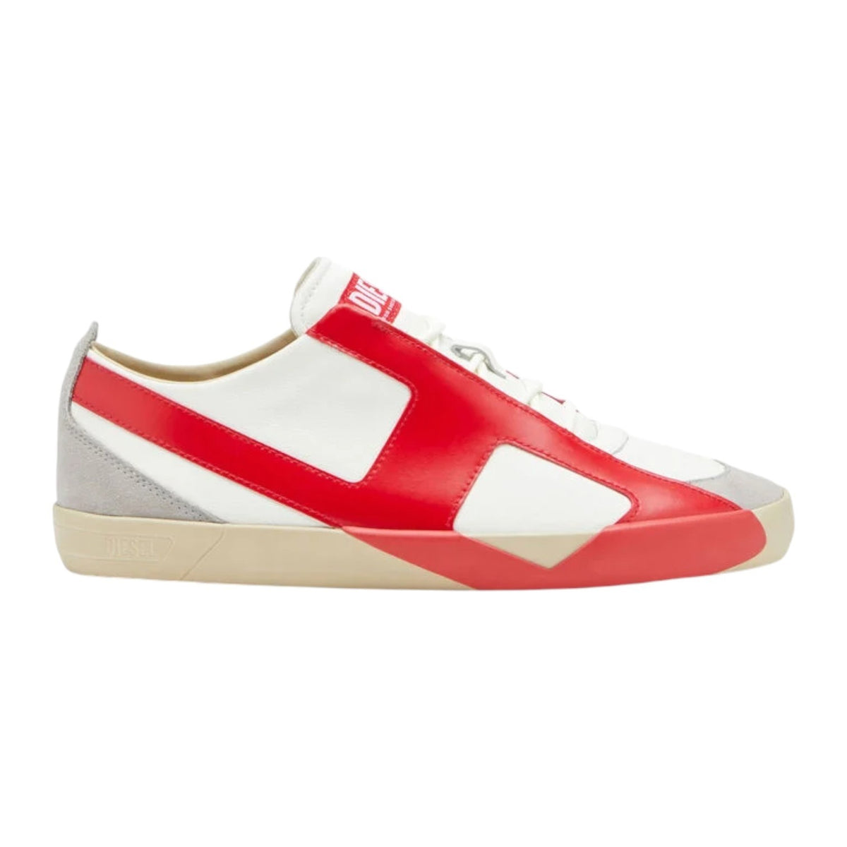 Diesel S-Slante-D Low Sneakers Men – White/Red Suede & Leather