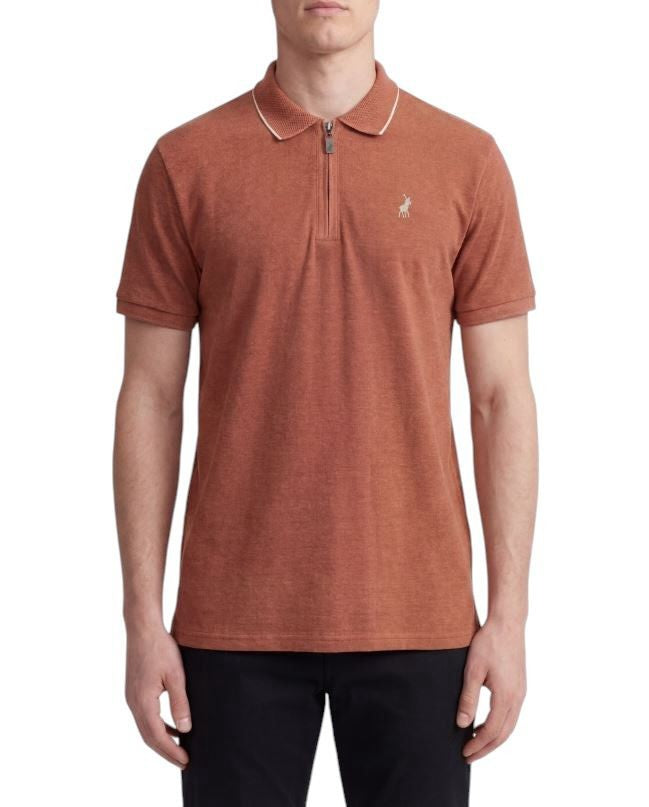 Polo Golfer Ss 1/4 Zip Tipped Brick