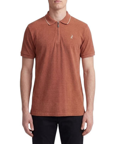 Polo Golfer Ss 1/4 Zip Tipped Brick