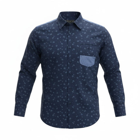 Jonathan D Long-Sleeve Range Blue Printed Shirt