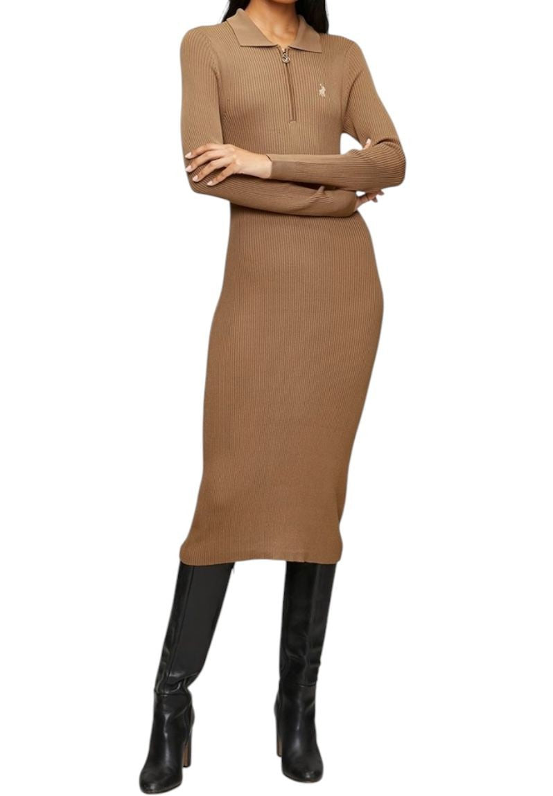 The Polo Ralph Lauren Women's Laya Rib-Knit Polo Dress – Camel