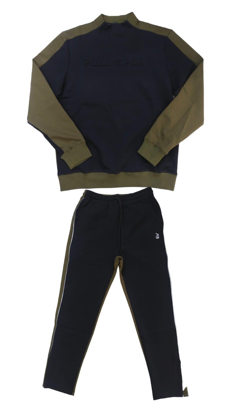 Polo Tracksuit Mens Sport Block Black/Green