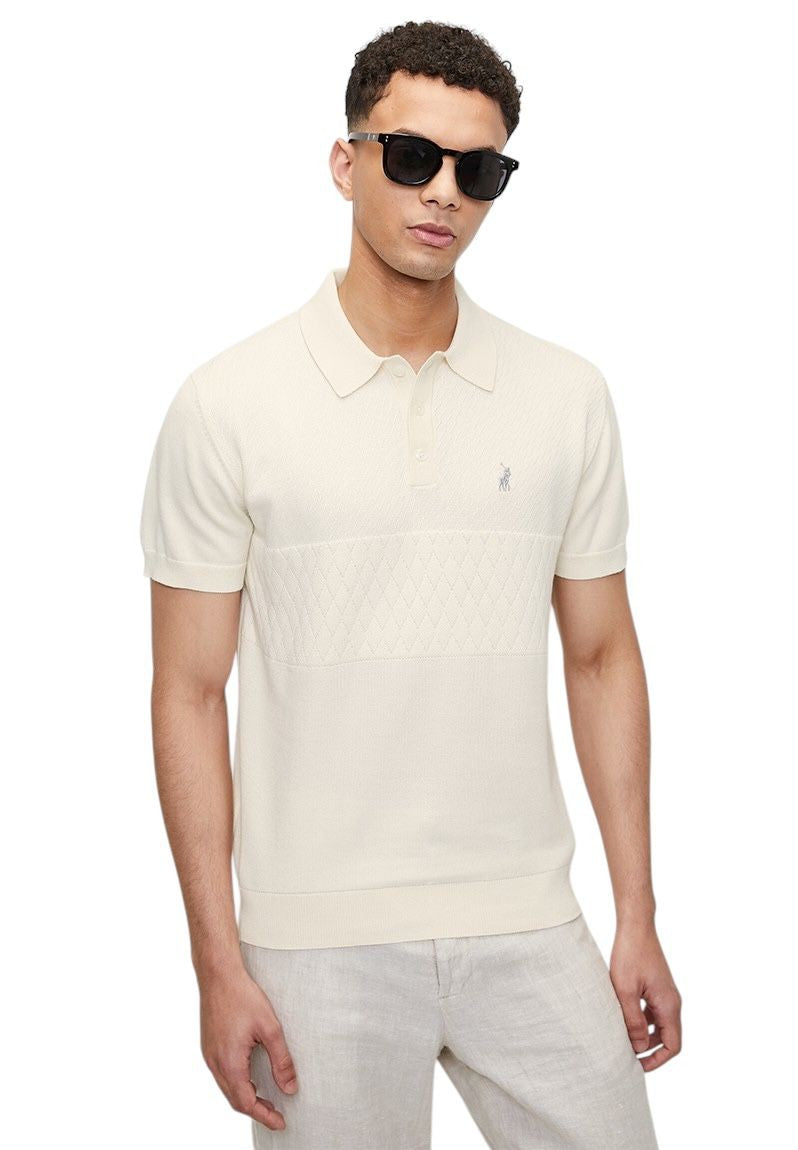 Polo Golfer Textured Knitted Off White