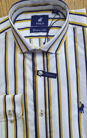 Polo Shirt Mens Long-Sleeve Nathan White/Navy