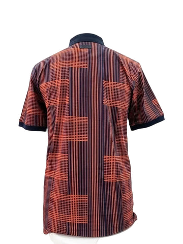 Polo Golfer Double Mercerised Linear Print Orange/Navy