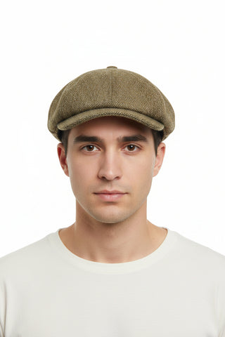 Jonathan D Herringbone Newsboy Cap – Olive Khaki