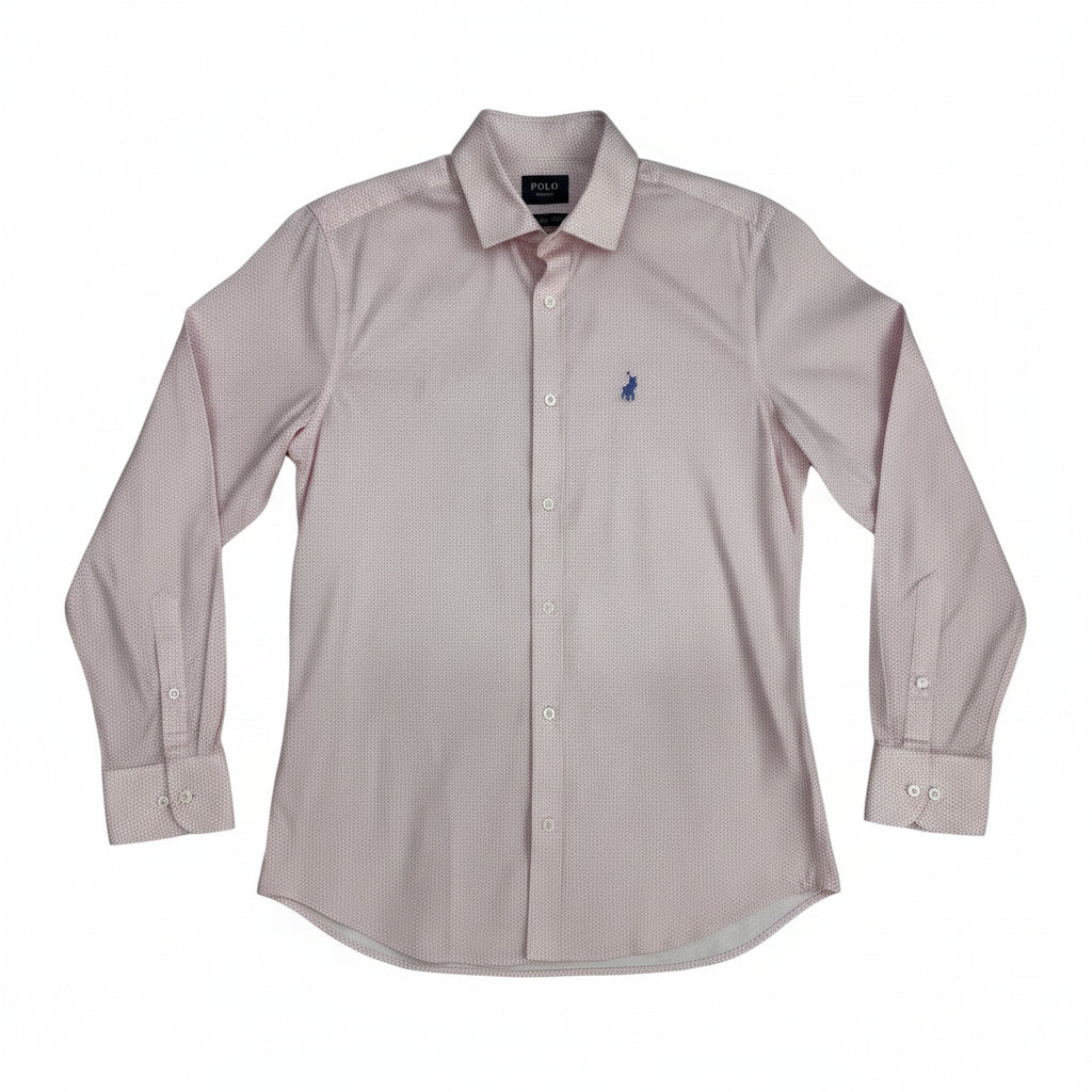 Polo Shirt Mens Long-Sleeve Classic Geo Pink