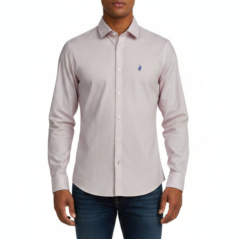 Polo Shirt Mens Long-Sleeve Classic Geo Pink