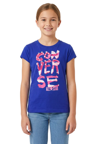 Converse T-Shirt Girls Blue And Pink