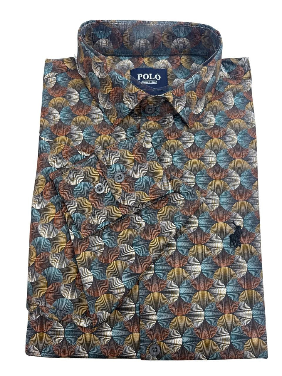 Polo Shirt Mens Long-Sleeve Printed Swirl Orange