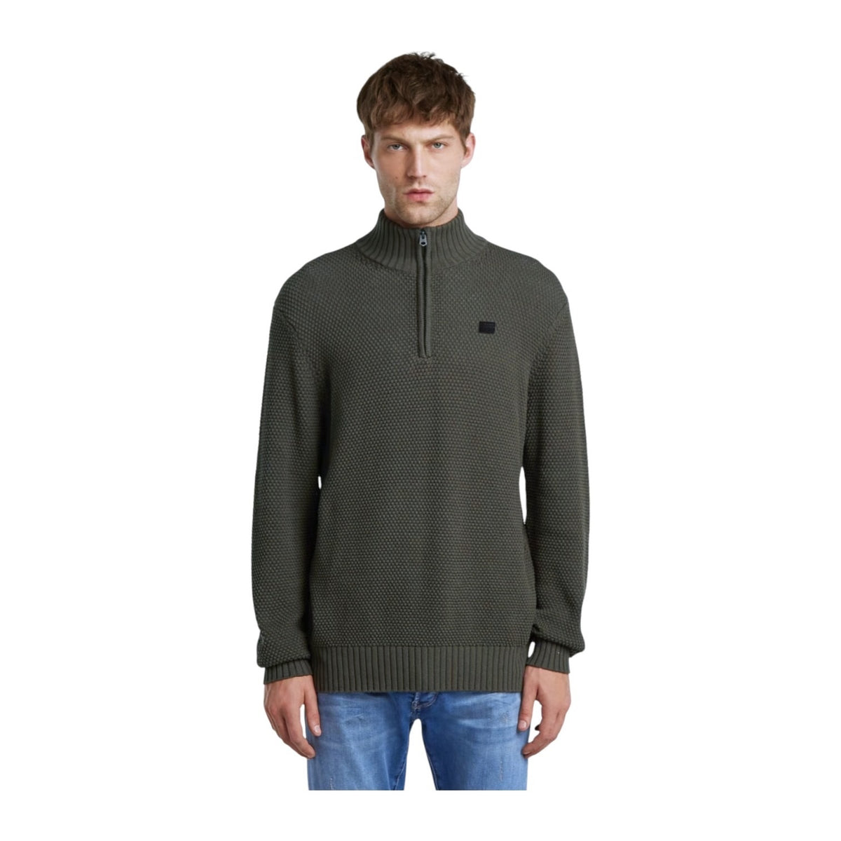 G Starr Sweater Knitted Zip Honey Comb Struct Olive