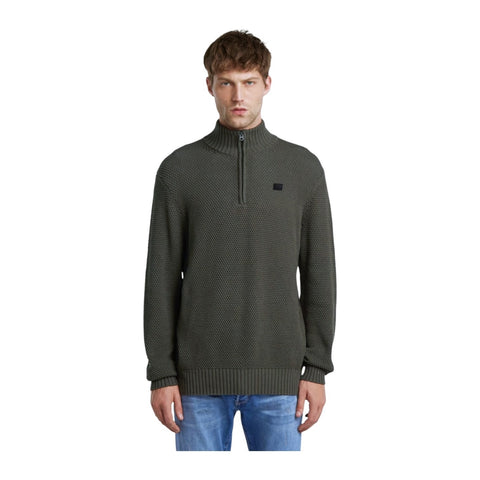 G Starr Sweater Knitted Zip Honey Comb Struct Olive