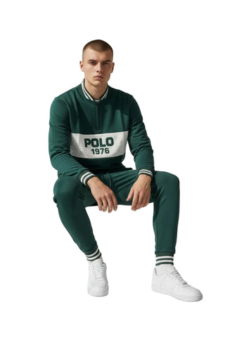 Polo Tracksuit Mens Sew & Cut Sweat Top & Jogger Green