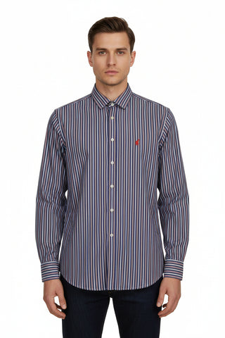 Polo Shirt Mens Long-Sleeve Signature Adonai Stripe Blue