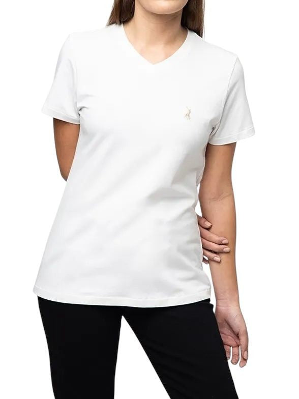 Polo T-Shirt Ladies V-Neck Kelly White