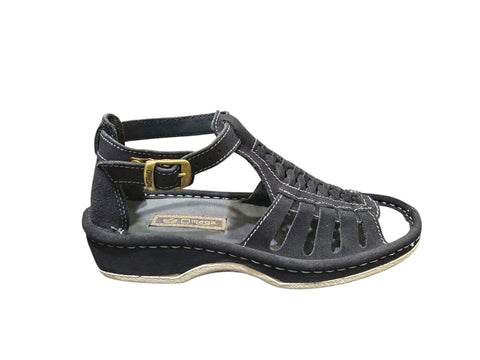 Omega Fassie Black Suede Soft Saddle Sandals