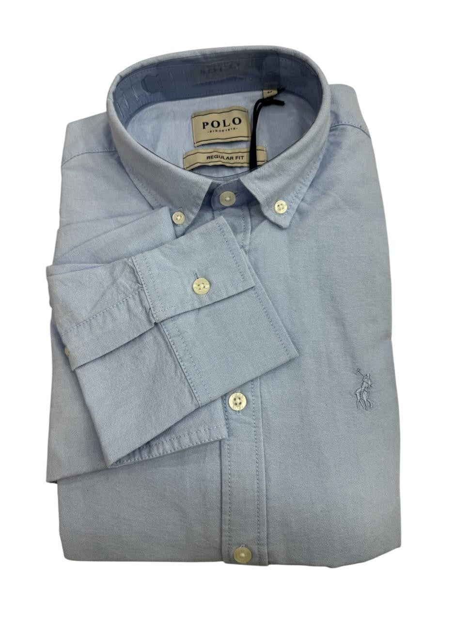 Polo Shirts Long-Sleeve Classic Plain Oxford Light Blue