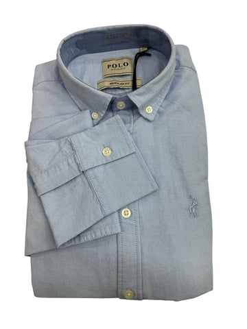 Polo Shirts Long-Sleeve Classic Plain Oxford Light Blue