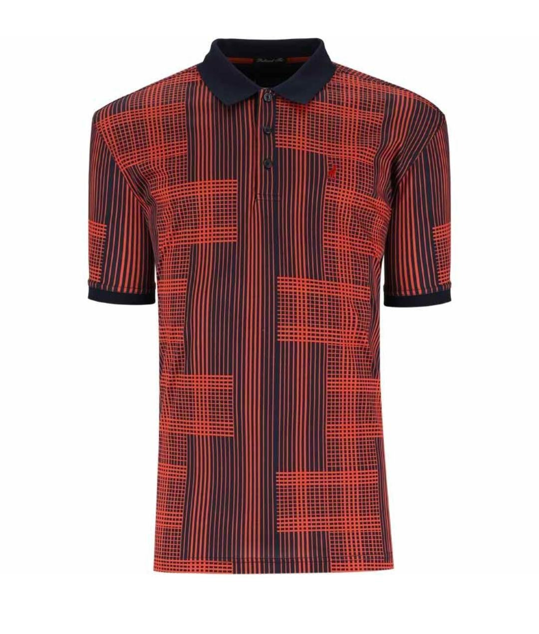 Polo Golfer Double Mercerised Linear Print Orange/Navy