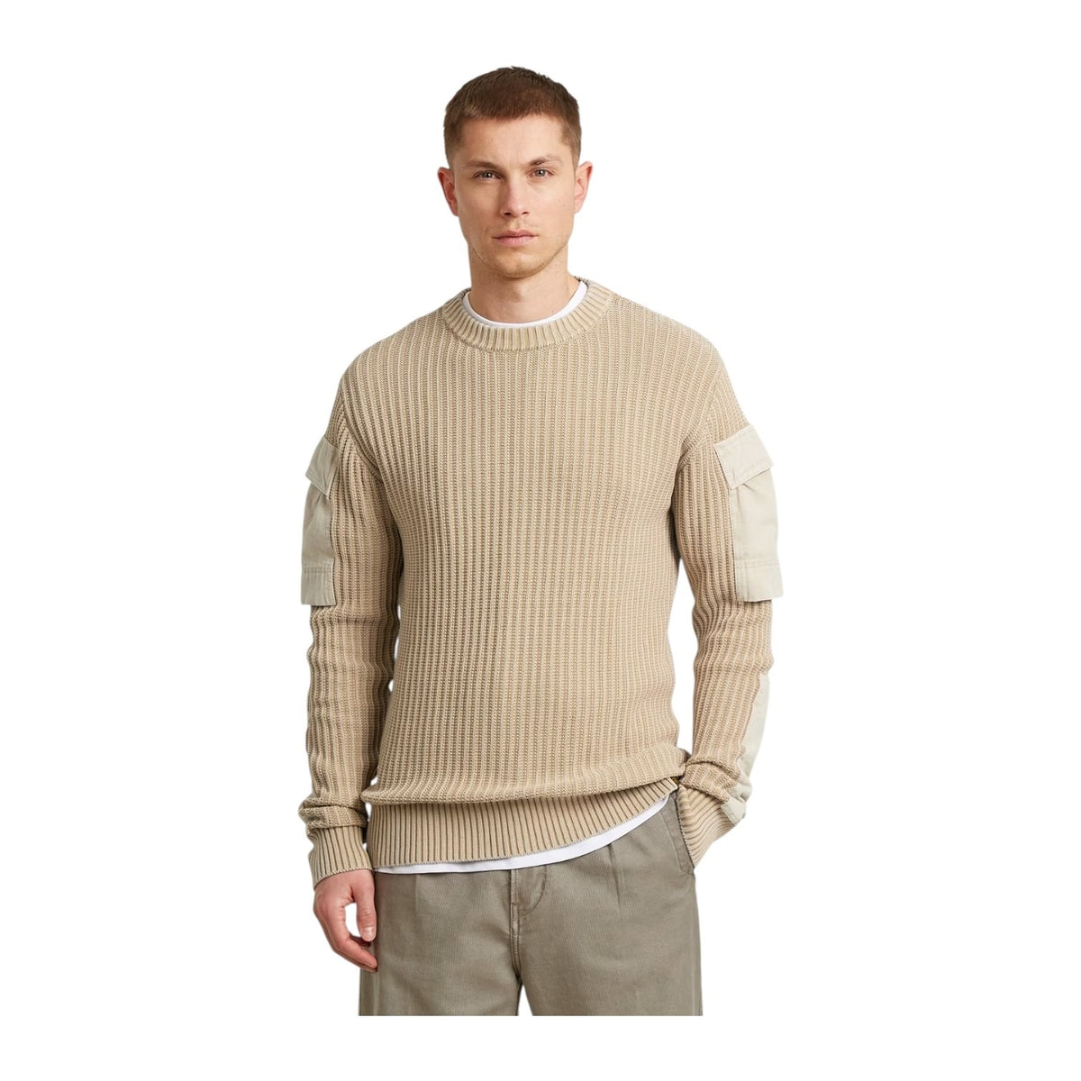 G Star Sweater Knitted Mixed Washed Cream Beige