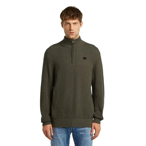 Gstar Sweater Knitted Zip Honey Comb Struct Olive