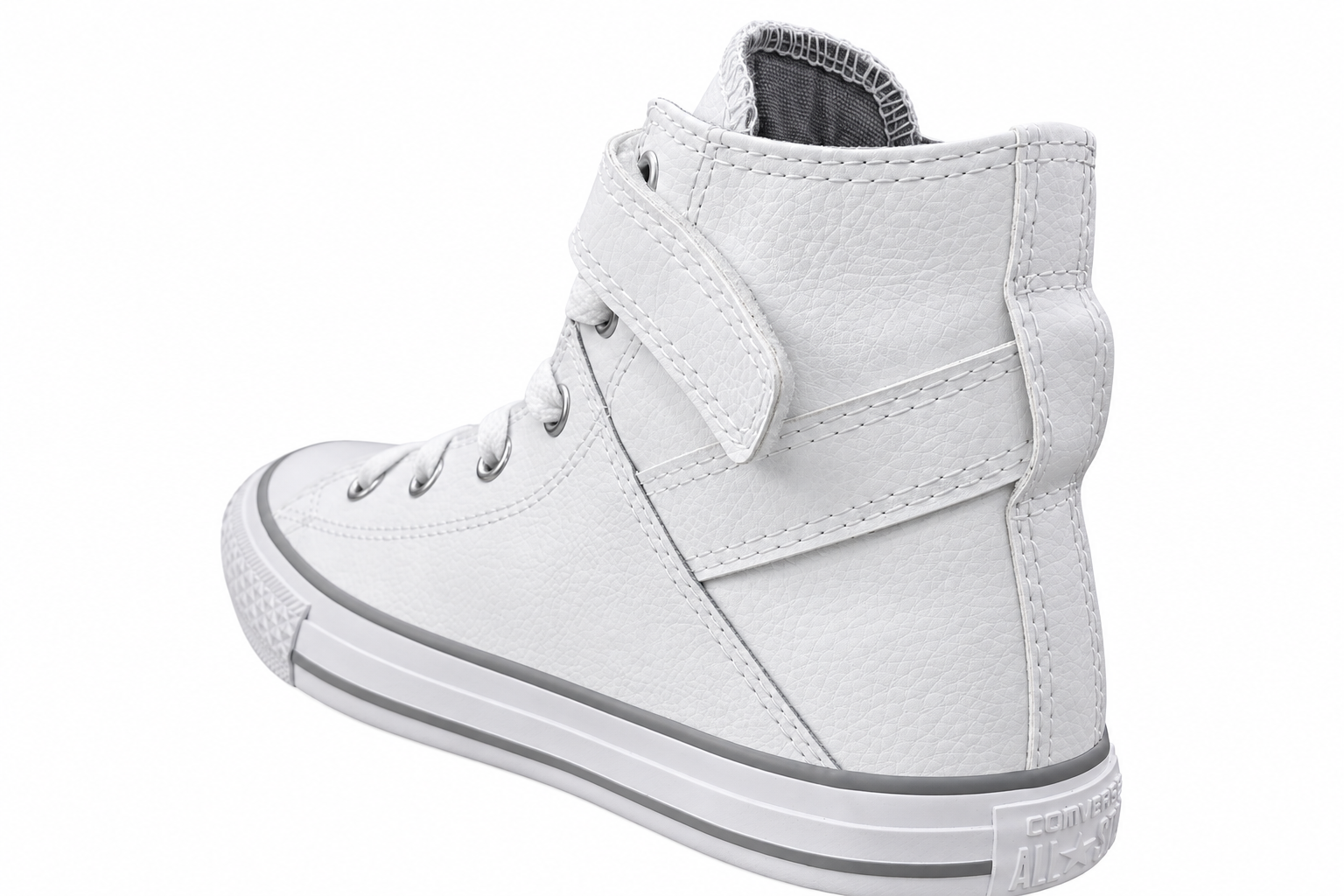White Converse Brea leather high-top shoe, outer rear angle