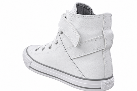 White Converse Brea leather high-top shoe, outer rear angle
