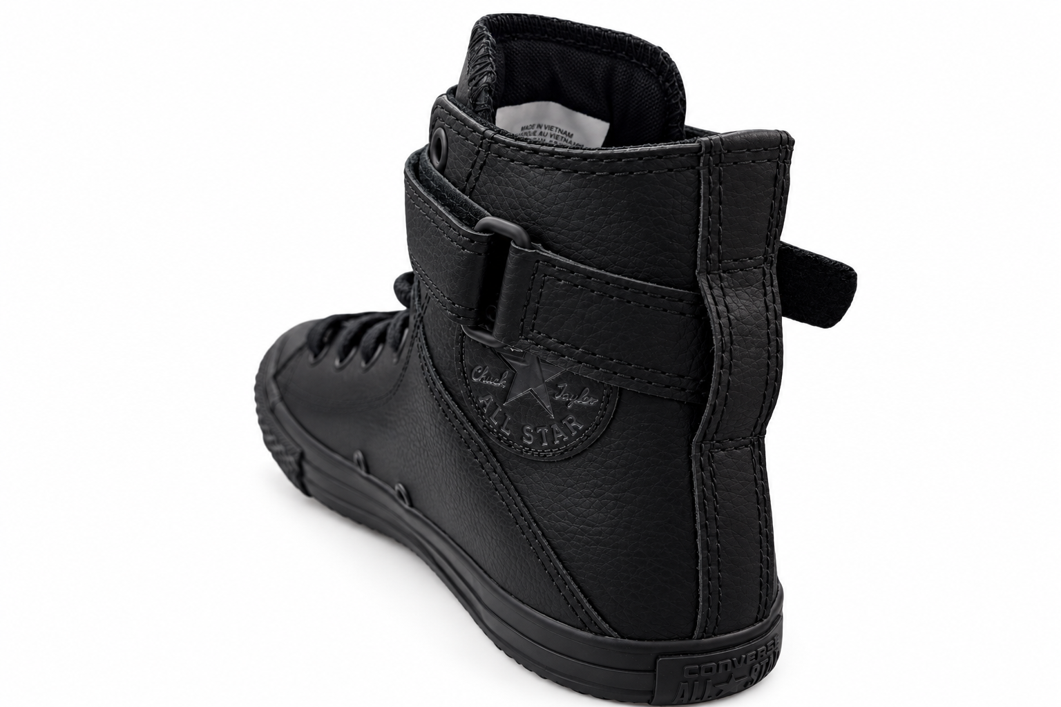 Black Converse Brea kids high-top shoe, rear angle