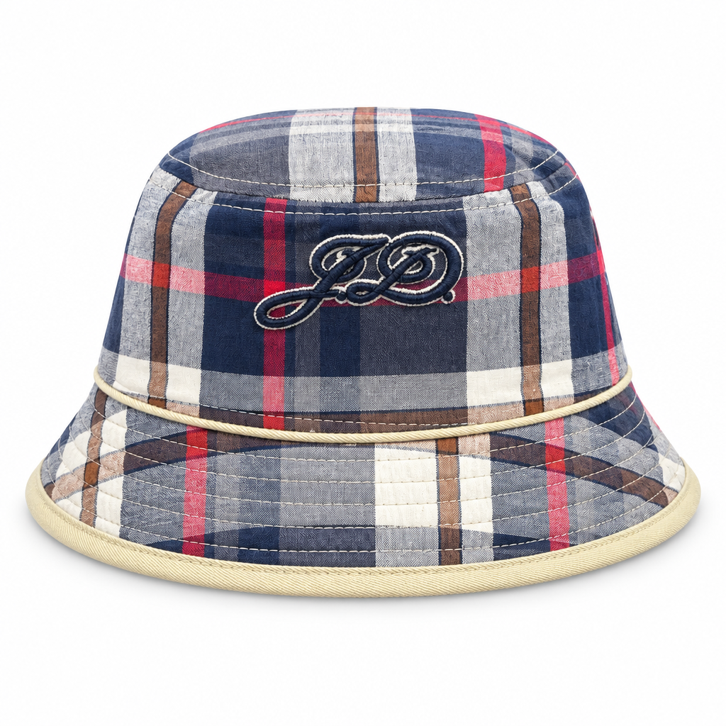 Reversible bucket hat plaid side with embroidered JD emblem