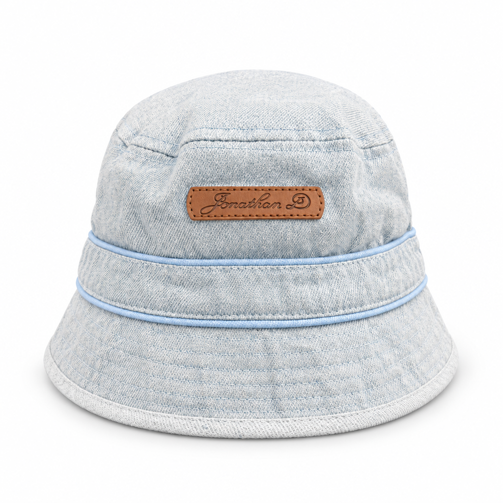 Jonathan D reversible bucket hat light denim side on white background
