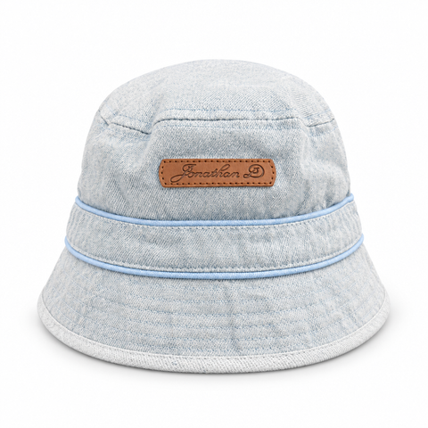 Jonathan D reversible bucket hat light denim side on white background