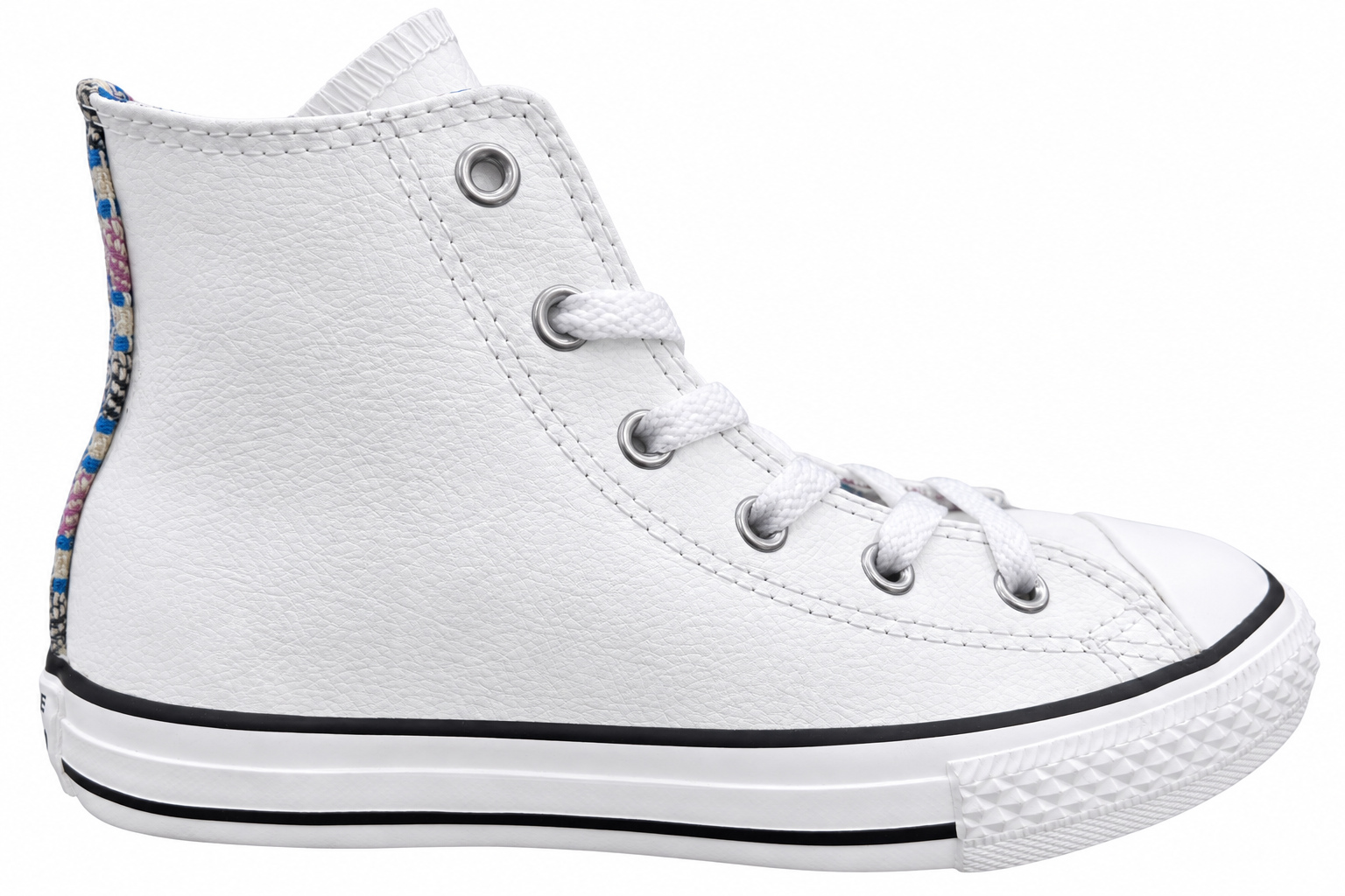 White Converse high-top shoe, outer side view