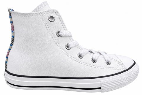 White Converse high-top shoe, outer side view