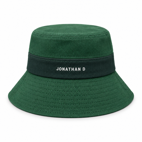Green Jonathan D bucket hat on a white background
