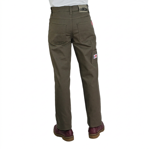 Samson Painter Cotton Twill Olive trousers rear view on white background