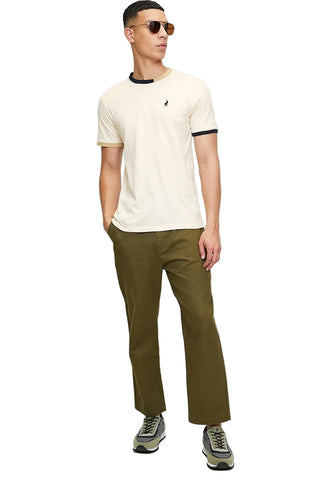 Polo T-Shirt Colour Block Tipped Cuff Cream White