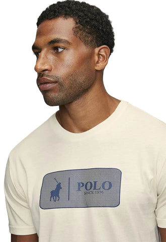 Polo Mens Sport Box Print Crew Neck Tee – Cream