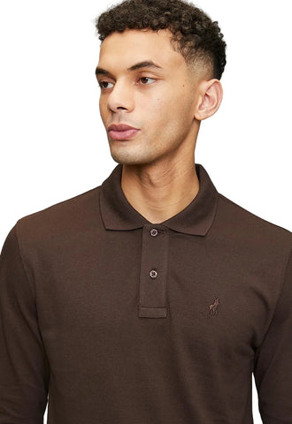 The Polo Essential Pique Long Sleeve Golfer – Dark Brown