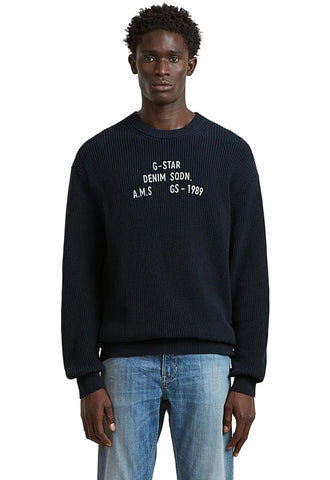 Gstar Sweater Stencil Loose Knit Salute Navy