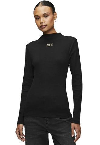 Polo Sweater T-Shirt Ladies Luna Ribbed Sport Black