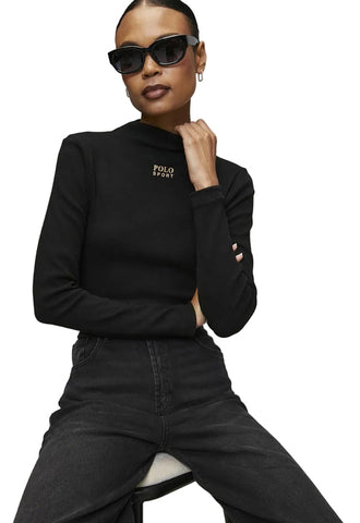Polo Sweater T-Shirt Ladies Luna Ribbed Sport Black