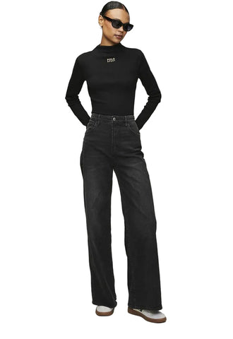 Polo Sweater T-Shirt Ladies Luna Ribbed Sport Black