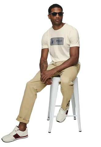 Polo Mens Sport Box Print Crew Neck Tee – Cream